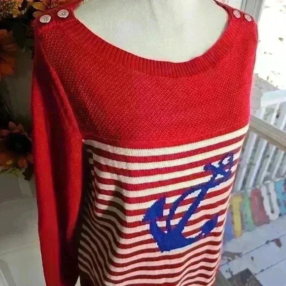Talbots red white and blue nautical anchor sweater size m - Picture 2 of 3